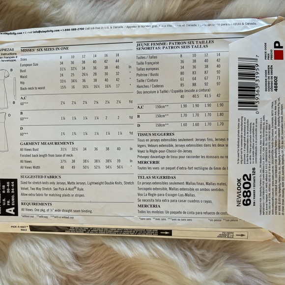 Newlook  size 8-18 A 6802 Just4knits V-Neck Dress Uncut - Picture 2 of 4